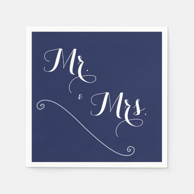 Serviette En Papier Elégant bleu marine M. et Mme Mariage Napkins (Devant)