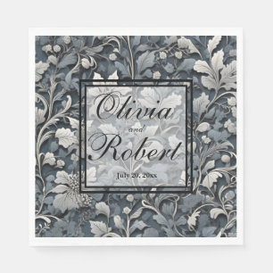 Serviette En Papier Elégant bleu poussiéreux argent blanc gris gris fl