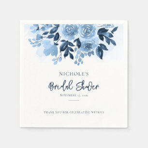 Serviette En Papier Élégant bleu poussiéreux floral script douche de m