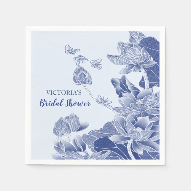 Serviette En Papier Elégant bleu saule Chinoiserie Chic Fête des marié (Devant)