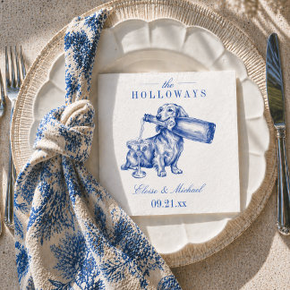 Serviette En Papier Elegant Blue Chinoiserie Dachshund Wedding