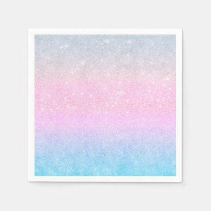 Serviette En Papier Elegant Blue Pink Silver Glitter Design