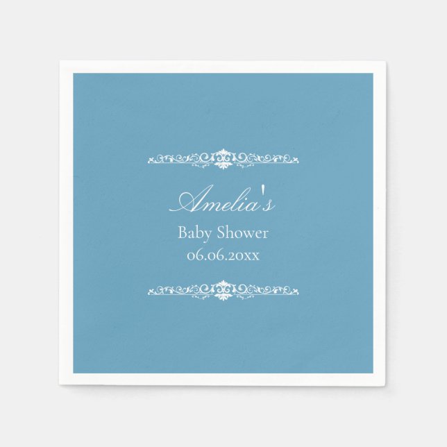 Serviette En Papier Elegant Blue Regency Style Baby Shower  (Devant)