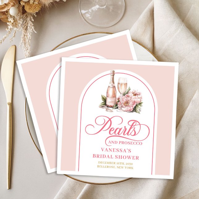 Serviette En Papier Elegant Blush and Gold Pearls Bridal Shower Napkin (Elegant Blush and Gold Pearls Bridal Shower Napkin)