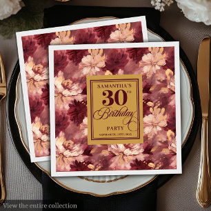 Serviette En Papier Elégant Blush Bourgogne Gold 30e fête d'anniversai