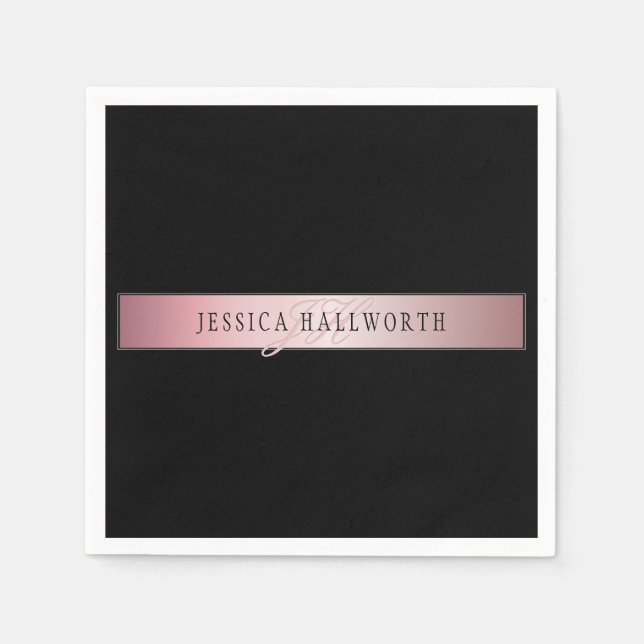 Serviette En Papier Elégant Blush Faux Rose Gold | Nom et initiales (Devant)