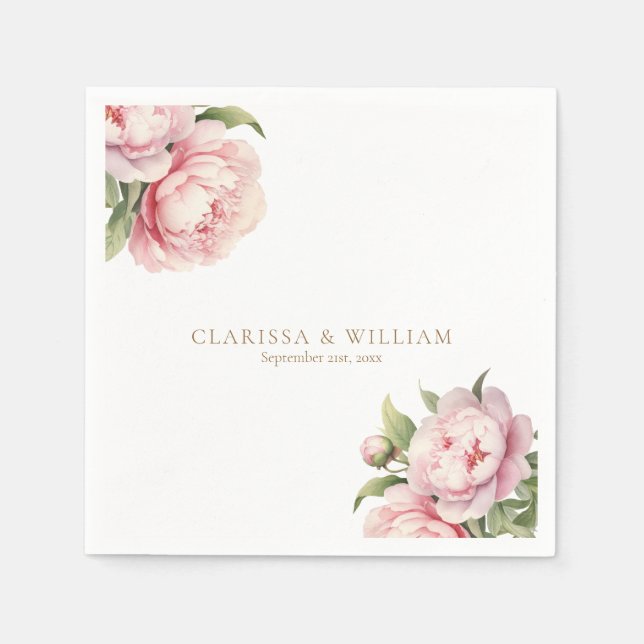 Serviette En Papier Élégant Blush Floral Or Blanc Mariage moderne (Devant)