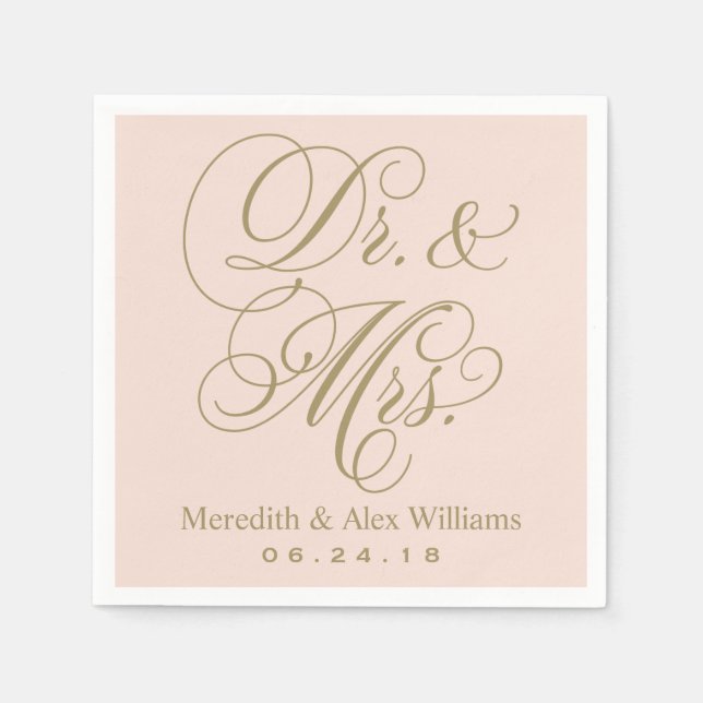Serviette En Papier Elegant Blush Gold Dr et Mme Script Monogram (Devant)