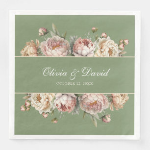 Serviette En Papier Élégant Blush Greenery Peonies Papier Napkin