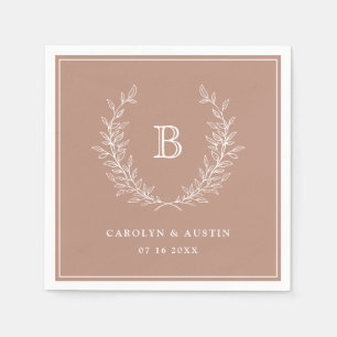 Serviette En Papier Élégant Blush Laurel Wreath Mariage Monogramme