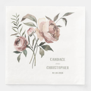 Serviette En Papier Elégant Blush Ranunculus & Rose Vintage
