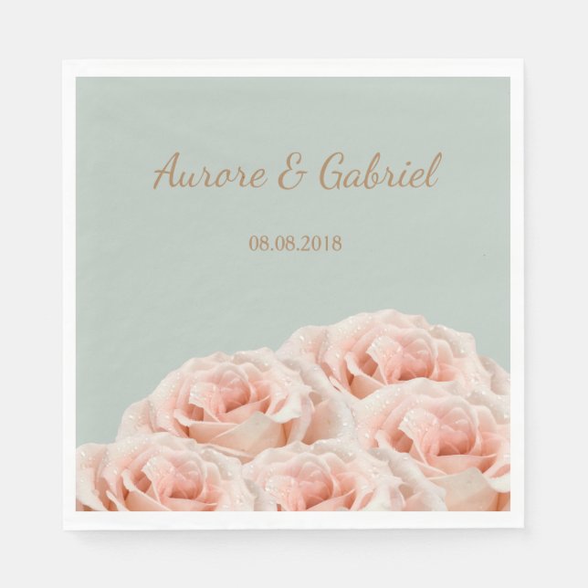 Serviette En Papier Élégant Blush Rose Bouquet Sage Gold Mariage (Devant)
