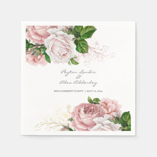 Serviette En Papier Élégant Blush rose Floral Mariage noms de Fiançail