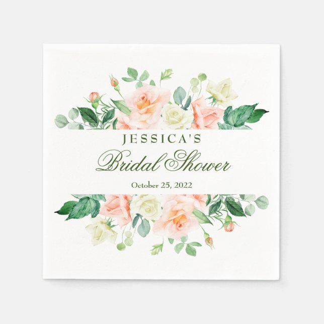 Serviette En Papier Elégant Blush Rose Greenery Fête des mariées Papie (Devant)