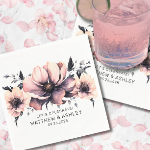 Serviette En Papier Elégant Boho Aquarelle Floral rose Mariage