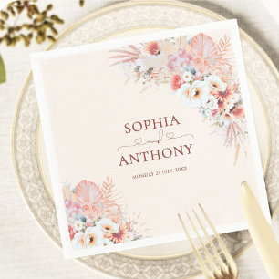 Serviette En Papier Elégant Boho Blush Aquarelle Floral Mariage
