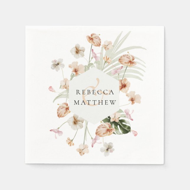 Serviette En Papier Elégant Boho Blush Floral Greenery Mariage (Devant)