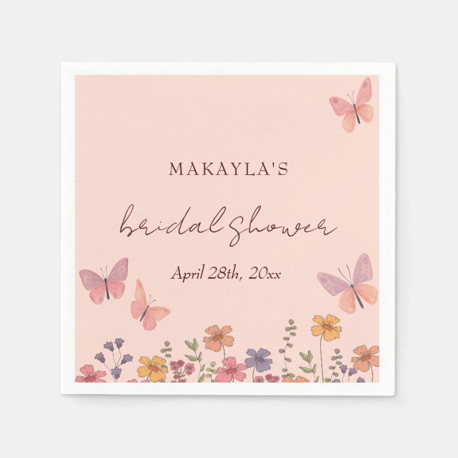 Serviette En Papier Élégant boho chic Papillons Fleurs Mariage (Devant)