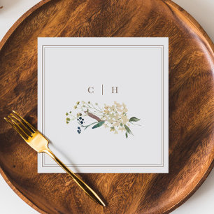 Serviette En Papier Élégant Boho Fleur sauvage Initiales Mariage