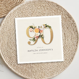 Serviette En Papier Elégant Boho Floral Gold Foil 90e anniversaire