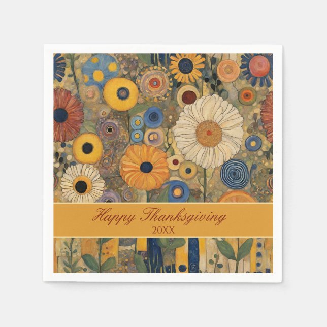 Serviette En Papier Elégant Boho Floral Thanksgiving (Devant)