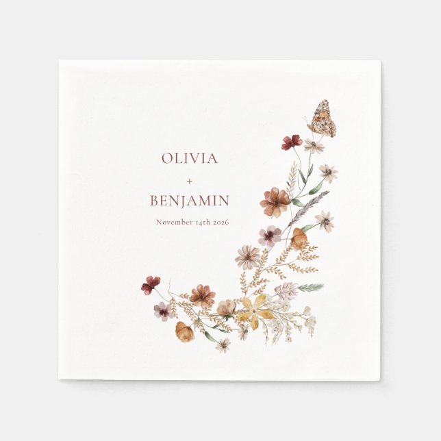 Serviette En Papier Elégant Boho Nature Fleur sauvage Mariage (Devant)