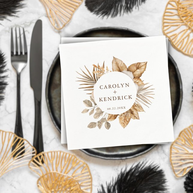 Serviette En Papier Elégant Boho Neutral Flore Accents Mariage (Créateur téléchargé)