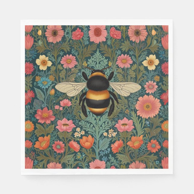 Serviette En Papier Elegant boho retro bumblebee spring florals  (Devant)