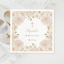Élégant Boho rose floral Baptême Papier Napkin