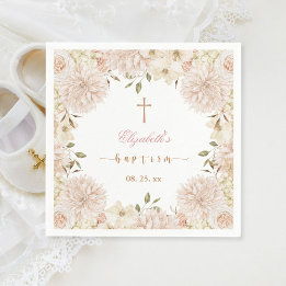 Serviette En Papier Élégant Boho rose floral Baptême Papier Napkin