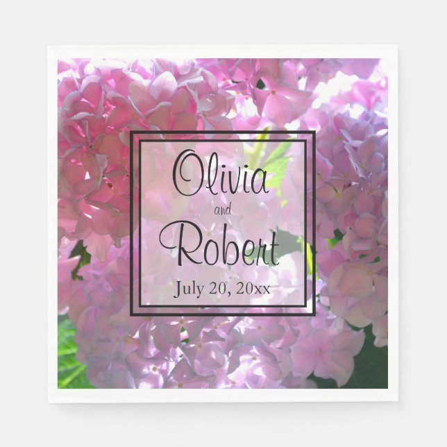 Serviette En Papier Élégant boho rose florales fleurs hydrangées (Devant)