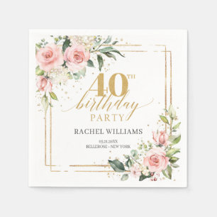 Serviette En Papier Elégant boho rose rousse roses verdure cadre or