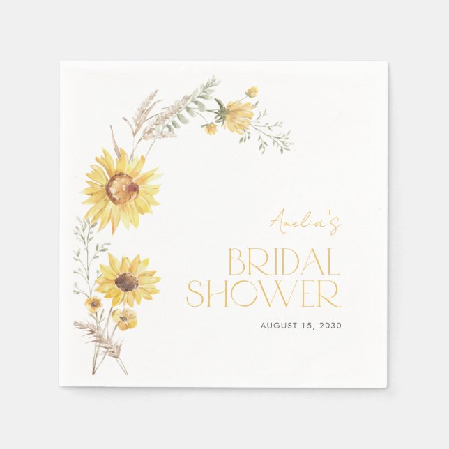 Serviette En Papier Elégant Boho Sunflower Fête des mariées botanique (Devant)