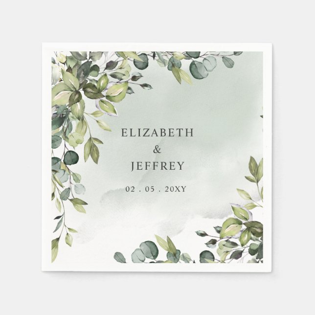 Serviette En Papier Elégant Boho verdure Eucalyptus Mariage (Devant)