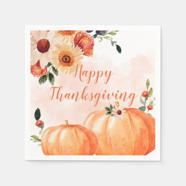 Serviette En Papier Élégant Bon thanksgiving Floral (Devant)