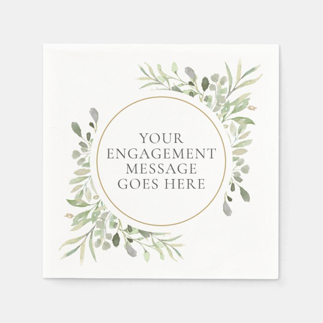 Serviette En Papier Elégant Botanique Aquarelle Fiançailles de verdure (Devant)