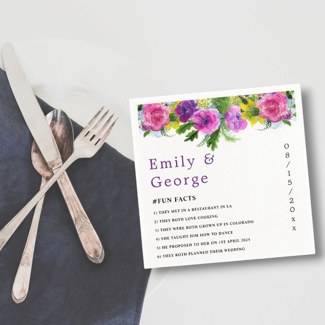 Serviette En Papier Élégant Botanique Coloré Rose Mariage Floral (Créateur téléchargé)