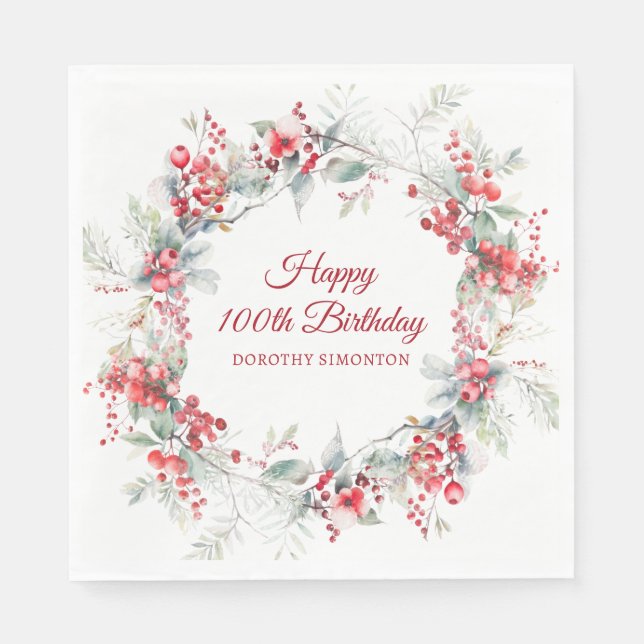 Serviette En Papier Elégant Botanique de Berry d'hiver 100e anniversai (Devant)