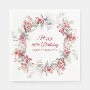 Serviette En Papier Elégant Botanique de Berry d'hiver 60e anniversair