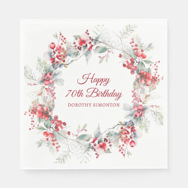 Serviette En Papier Elégant Botanique de Berry d'hiver 70e anniversair (Devant)