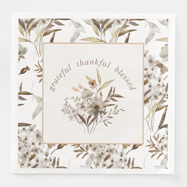 Serviette En Papier Élégant Botanique " Grateful Thankful Blessé " (Devant)
