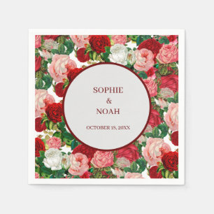 Serviette En Papier Elegant Botanique Green Red Burgundy