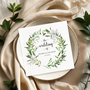 Serviette En Papier Élégant Botanique Verdure Mariage de couronne
