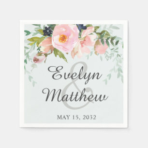 Serviette En Papier Elégant bouquet floral rose sur bleu clair