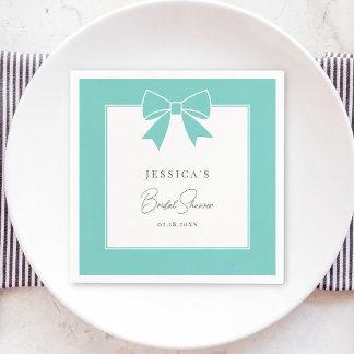 Serviette En Papier Elegant Bride & Co. Ruban Bleu Canard Mariage 