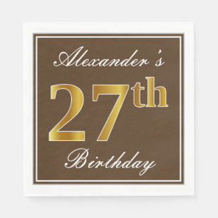 Serviette En Papier Elégant Brown, Faux Gold 27ème anniversaire + Nom