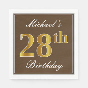Serviette En Papier Elégant Brown, Faux Gold 28ème anniversaire + Nom