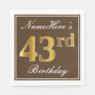 Serviette En Papier Elégant Brown, Faux Gold 43ème anniversaire + Nom