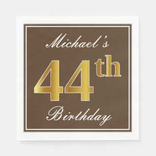 Serviette En Papier Elégant Brown, Faux Gold 44ème Anniversaire + Nom