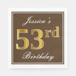 Serviette En Papier Elégant Brown, Faux Gold 53ème anniversaire + Nom